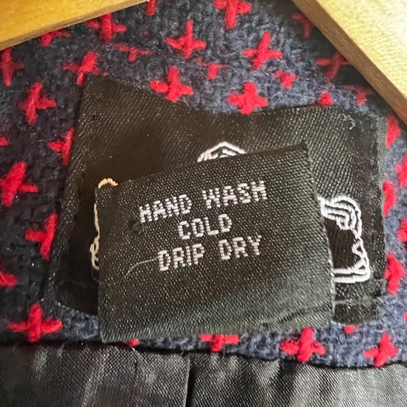 Angie Woven Embroidered Wool Blend Double Breasted Belted Pea Coat Navy/Red Sz M - Picture 10 of 13